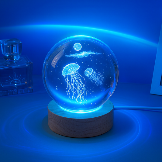 3D Kwallen Laser gegraveerde kristallen bol LED-nachtlampje